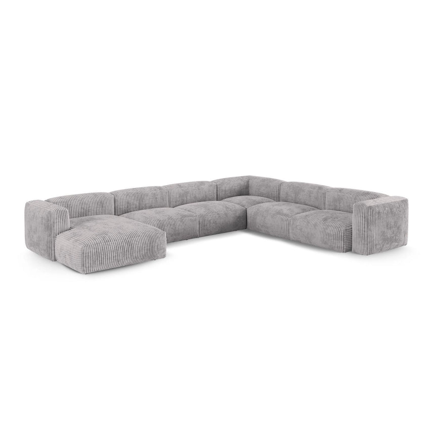 Martina modulares Panoramasofa, Rechte Seite, Sitztiefe 90 cm, aus Cord in Hellgrau (Tilia 86), 420x330 cm von Micadoni – Bild 3