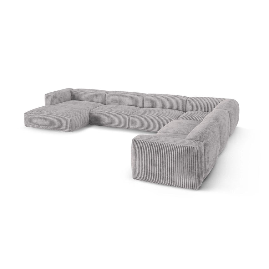 Martina modulares Panoramasofa, Rechte Seite, Sitztiefe 90 cm, aus Cord in Hellgrau (Tilia 86), 420x330 cm von Micadoni – Bild 4