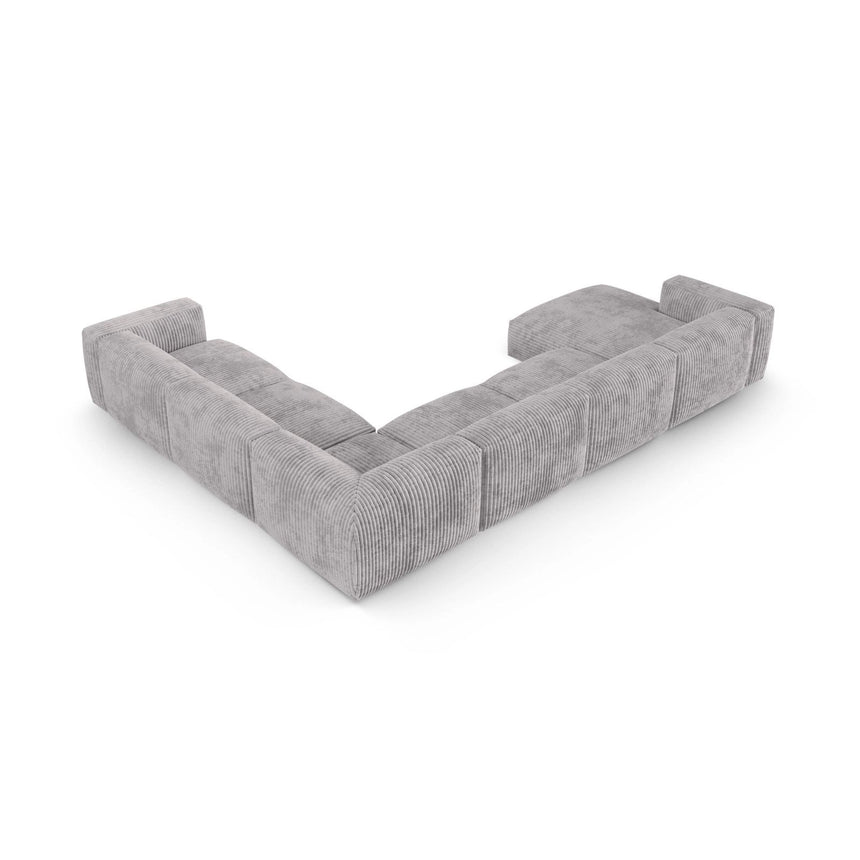 Martina modulares Panoramasofa, Rechte Seite, Sitztiefe 90 cm, aus Cord in Hellgrau (Tilia 86), 420x330 cm von Micadoni – Bild 5