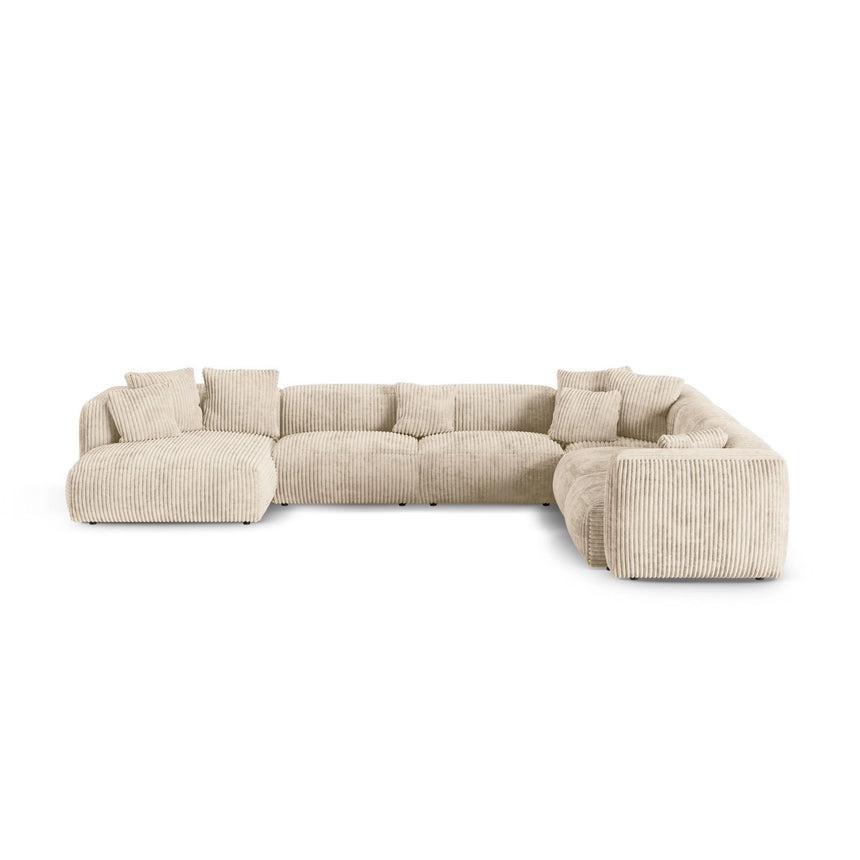 Martina modulares Panoramasofa, Rechte Seite, Sitztiefe 90 cm, aus Cord in Leichtes Beige (Tilia 03), 420x330 cm von Micadoni – Bild 1