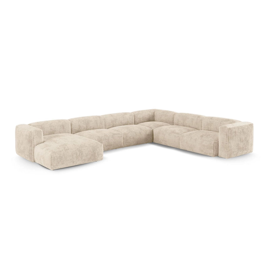 Martina modulares Panoramasofa, Rechte Seite, Sitztiefe 90 cm, aus Cord in Leichtes Beige (Tilia 03), 420x330 cm von Micadoni – Bild 3
