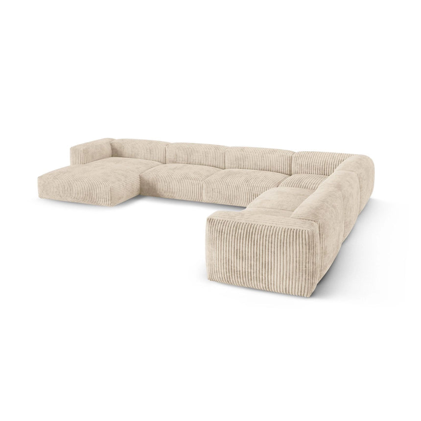 Martina modulares Panoramasofa, Rechte Seite, Sitztiefe 90 cm, aus Cord in Leichtes Beige (Tilia 03), 420x330 cm von Micadoni – Bild 4