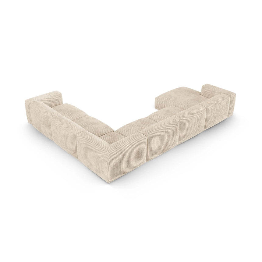 Martina modulares Panoramasofa, Rechte Seite, Sitztiefe 90 cm, aus Cord in Leichtes Beige (Tilia 03), 420x330 cm von Micadoni – Bild 5