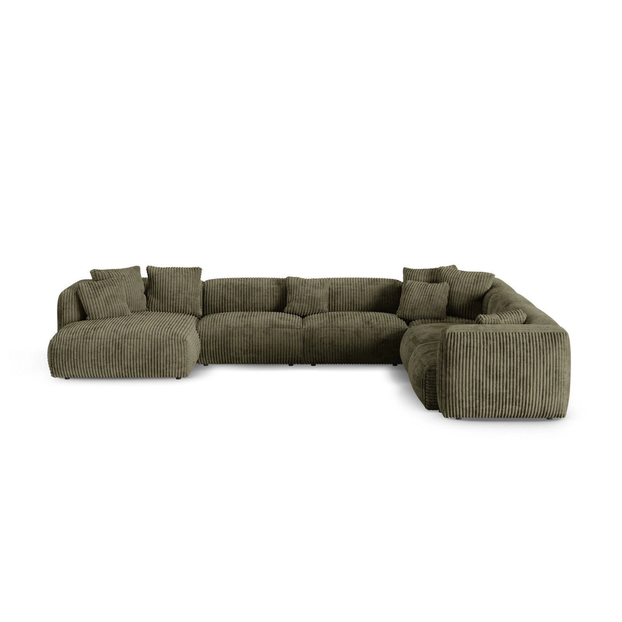 Martina modulares Panoramasofa, Rechte Seite, Sitztiefe 90 cm, aus Cord in Moosgrün (Tilia 37), 420x330 cm von Micadoni – Bild 1