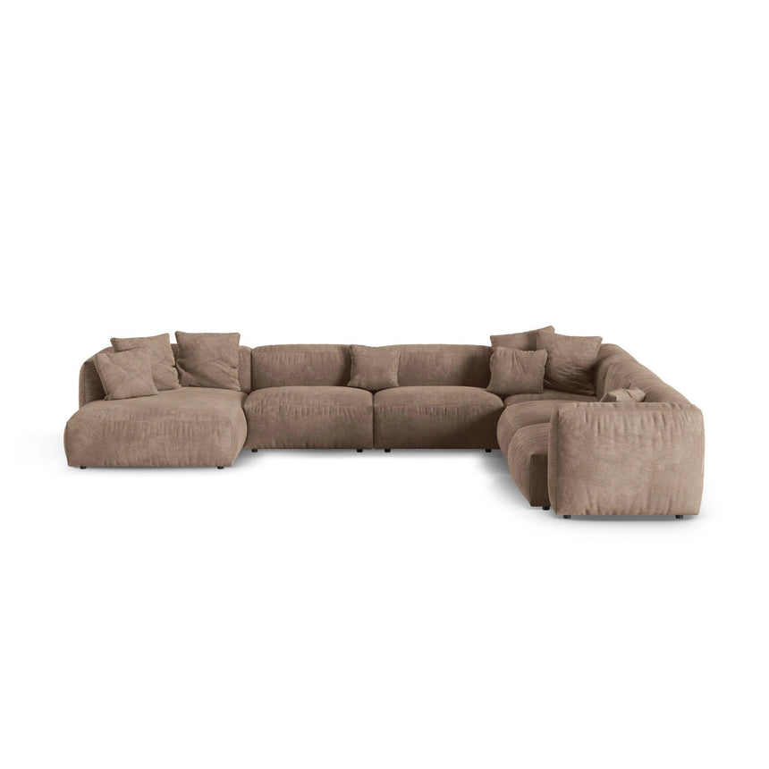 Martina modulares Panoramasofa, Rechte Seite, Sitztiefe 90 cm, aus Samt in Dunkelbeige (Vogue 3), 420x330 cm von Micadoni – Bild 1