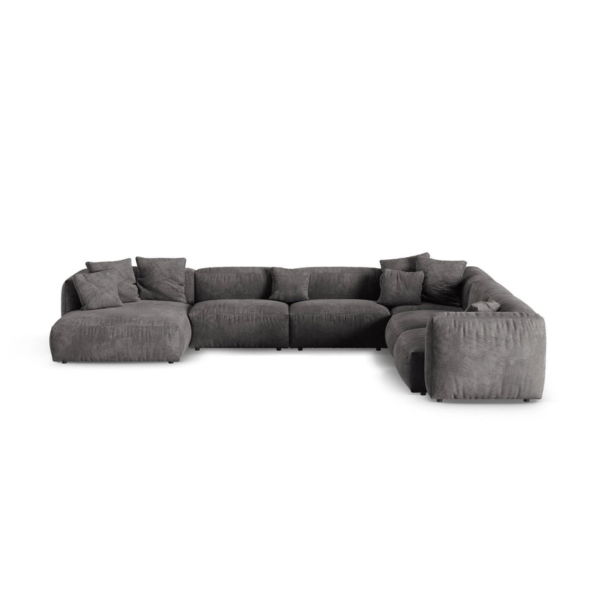 Martina modulares Panoramasofa, Rechte Seite, Sitztiefe 90 cm, aus Samt in Grau (Vogue 15), 420x330 cm von Micadoni – Bild 1