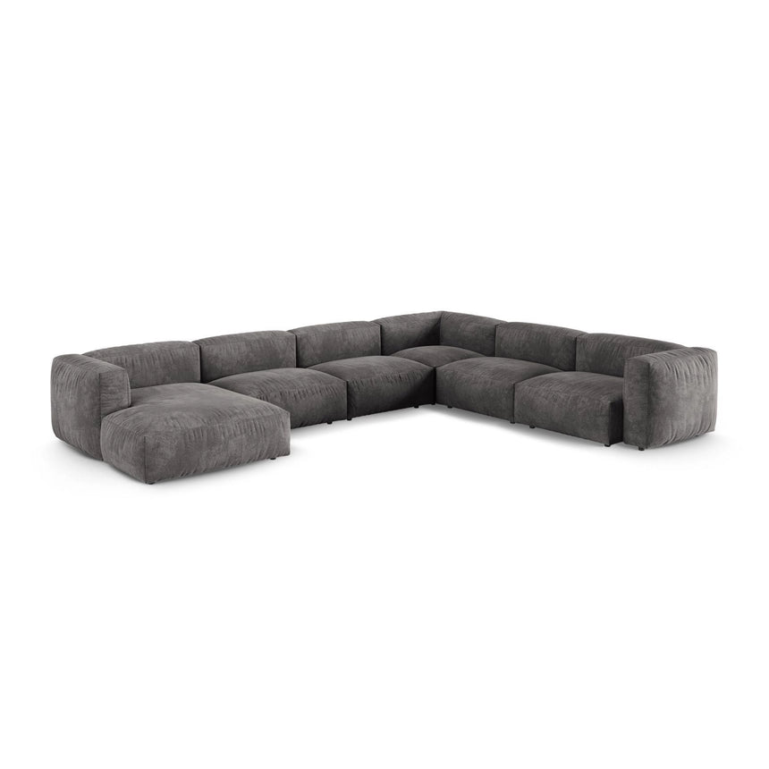 Martina modulares Panoramasofa, Rechte Seite, Sitztiefe 90 cm, aus Samt in Grau (Vogue 15), 420x330 cm von Micadoni – Bild 3