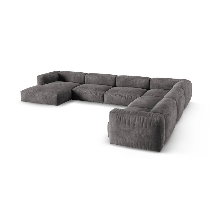 Martina modulares Panoramasofa, Rechte Seite, Sitztiefe 90 cm, aus Samt in Grau (Vogue 15), 420x330 cm von Micadoni – Bild 4