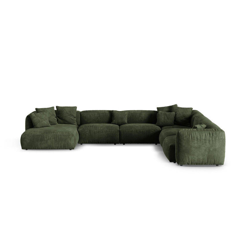 Martina modulares Panoramasofa, Rechte Seite, Sitztiefe 90 cm, aus Samt in Grün (Vogue 11), 420x330 cm von Micadoni – Bild 1