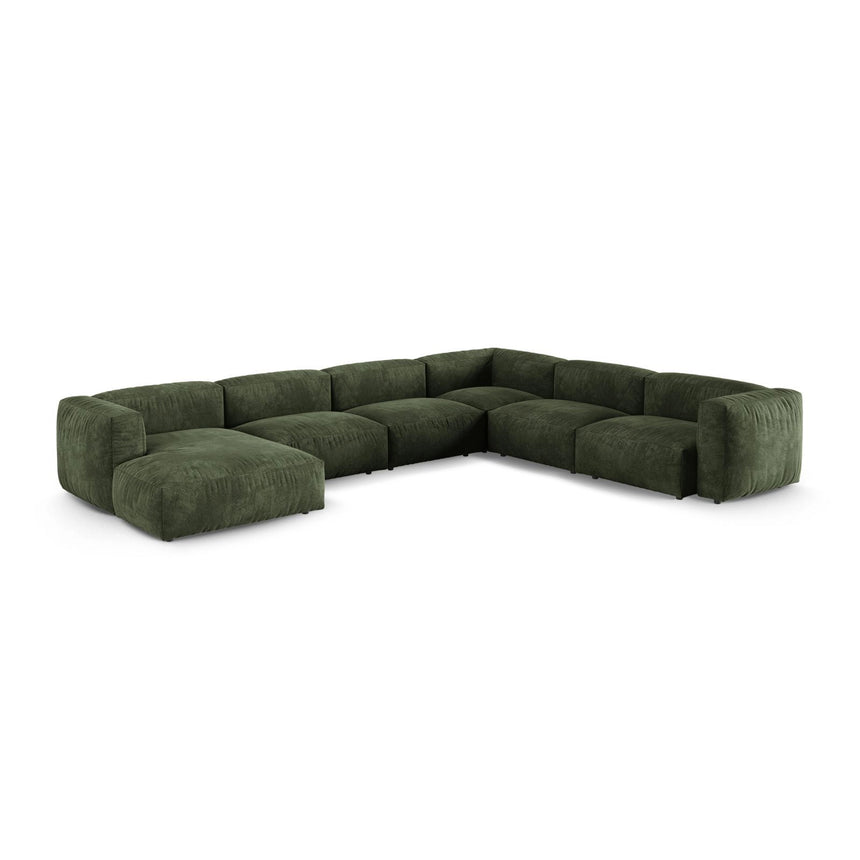 Martina modulares Panoramasofa, Rechte Seite, Sitztiefe 90 cm, aus Samt in Grün (Vogue 11), 420x330 cm von Micadoni – Bild 3