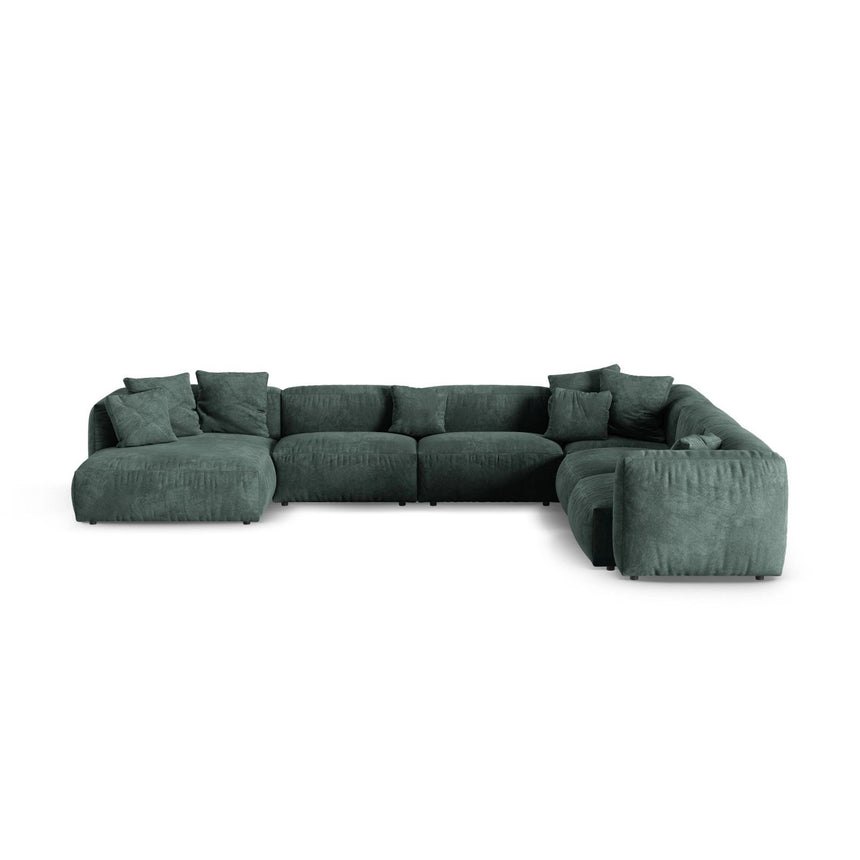 Martina modulares Panoramasofa, Rechte Seite, Sitztiefe 90 cm, aus Samt in Petrol (Vogue 12), 420x330 cm von Micadoni – Bild 1