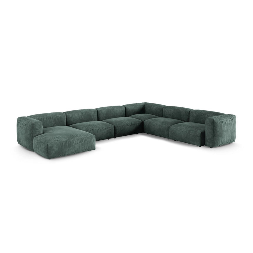 Martina modulares Panoramasofa, Rechte Seite, Sitztiefe 90 cm, aus Samt in Petrol (Vogue 12), 420x330 cm von Micadoni – Bild 3