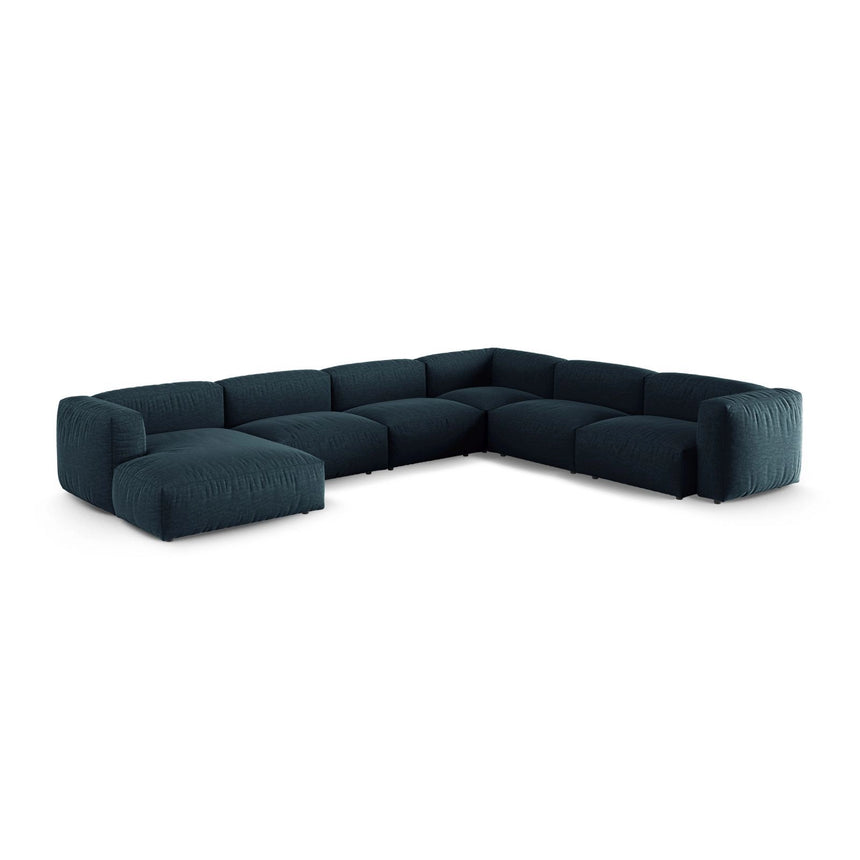Martina modulares Panoramasofa, Rechte Seite, Sitztiefe 90 cm, aus Strukturierter Stoff in Blau Jeans (Boston Ocean), 420x330 cm von Micadoni – Bild 3