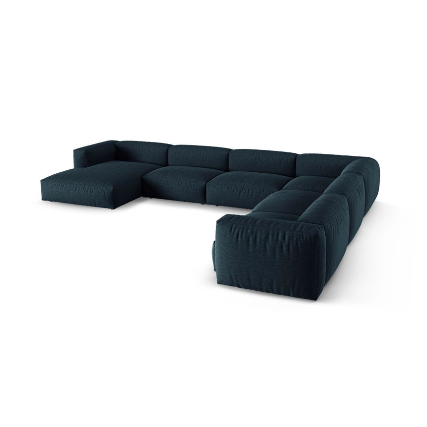 Martina modulares Panoramasofa, Rechte Seite, Sitztiefe 90 cm, aus Strukturierter Stoff in Blau Jeans (Boston Ocean), 420x330 cm von Micadoni – Bild 4