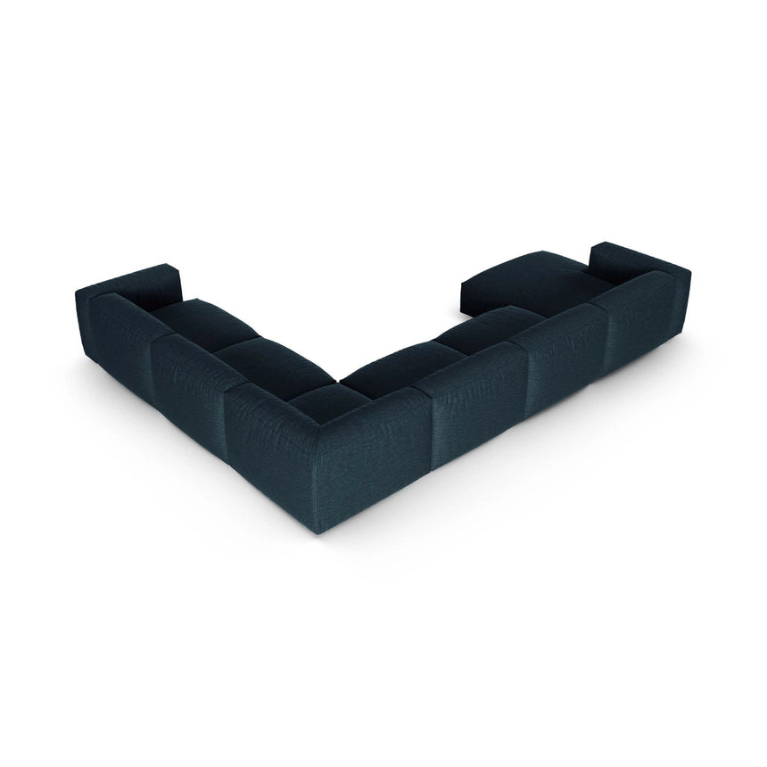 Martina modulares Panoramasofa, Rechte Seite, Sitztiefe 90 cm, aus Strukturierter Stoff in Blau Jeans (Boston Ocean), 420x330 cm von Micadoni – Bild 5