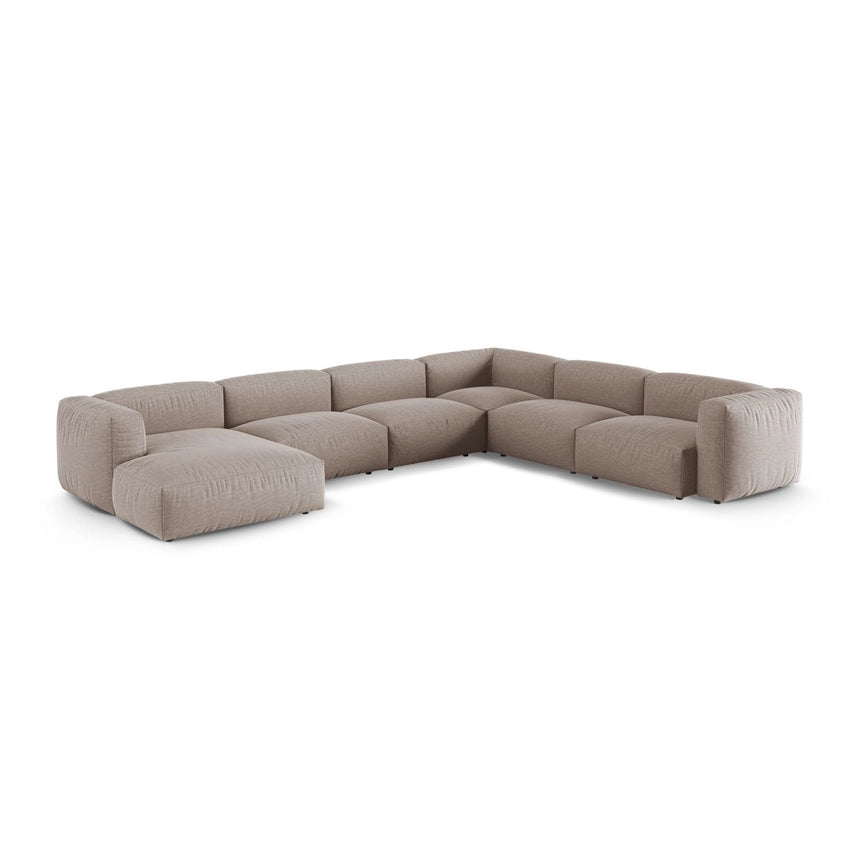 Martina modulares Panoramasofa, Rechte Seite, Sitztiefe 90 cm, aus Strukturierter Stoff in Dunkelbeige (Boston Trufa), 420x330 cm von Micadoni – Bild 3