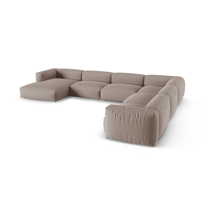 Martina modulares Panoramasofa, Rechte Seite, Sitztiefe 90 cm, aus Strukturierter Stoff in Dunkelbeige (Boston Trufa), 420x330 cm von Micadoni – Bild 4
