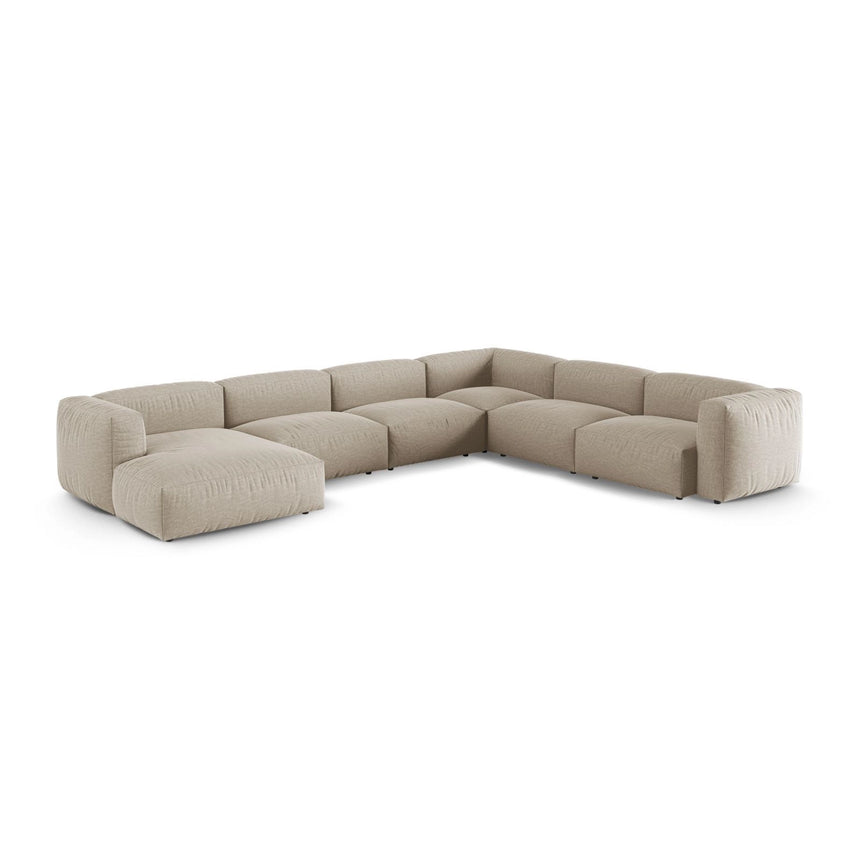 Martina modulares Panoramasofa, Rechte Seite, Sitztiefe 90 cm, aus Strukturierter Stoff in Leichtes Beige (Boston Toffee), 420x330 cm von Micadoni – Bild 3