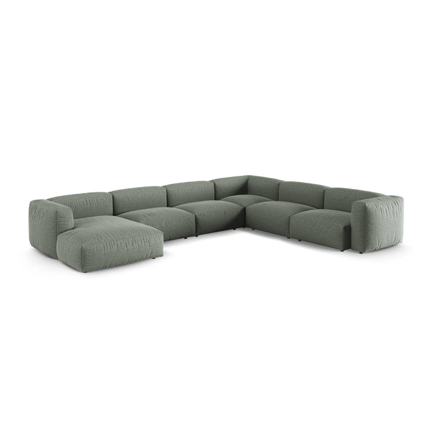 Martina modulares Panoramasofa, Rechte Seite, Sitztiefe 90 cm, aus Strukturierter Stoff in Moosgrün (Boston Water Green), 420x330 cm von Micadoni – Bild 3