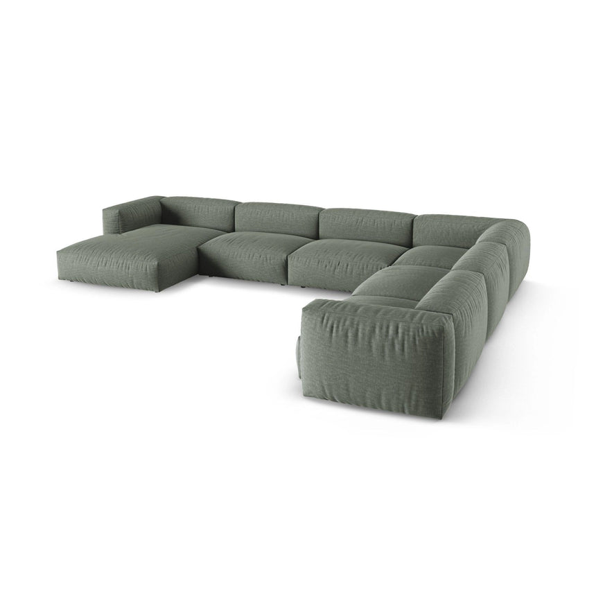 Martina modulares Panoramasofa, Rechte Seite, Sitztiefe 90 cm, aus Strukturierter Stoff in Moosgrün (Boston Water Green), 420x330 cm von Micadoni – Bild 4