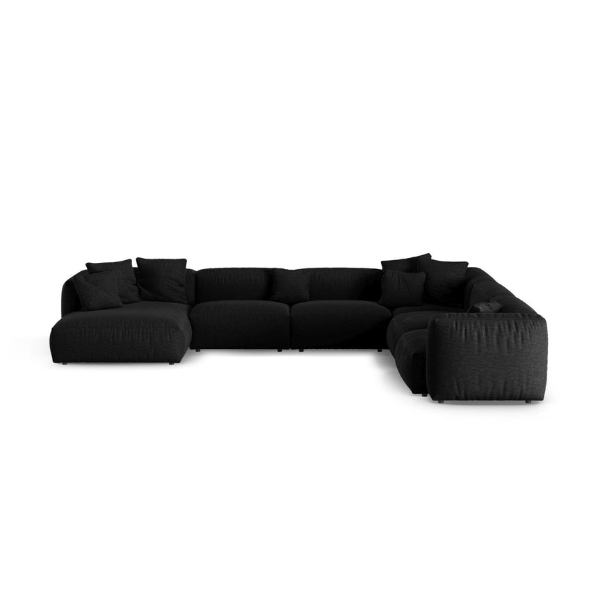 Martina modulares Panoramasofa, Rechte Seite, Sitztiefe 90 cm, aus Strukturierter Stoff in Schwarz (Boston Black), 420x330 cm von Micadoni – Bild 1
