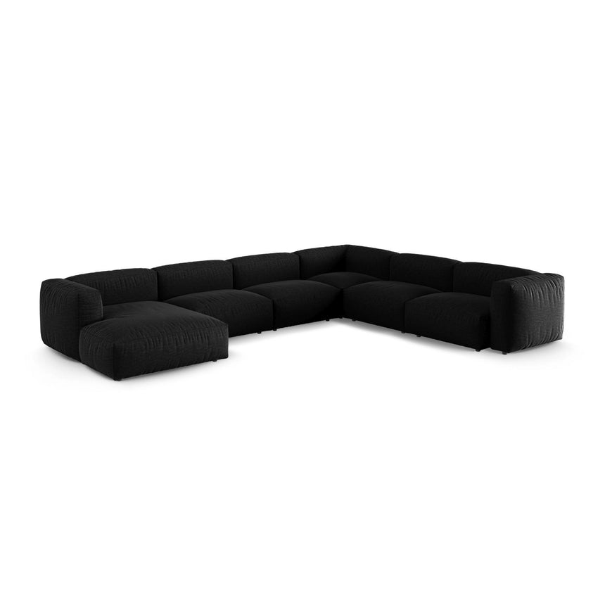 Martina modulares Panoramasofa, Rechte Seite, Sitztiefe 90 cm, aus Strukturierter Stoff in Schwarz (Boston Black), 420x330 cm von Micadoni – Bild 3
