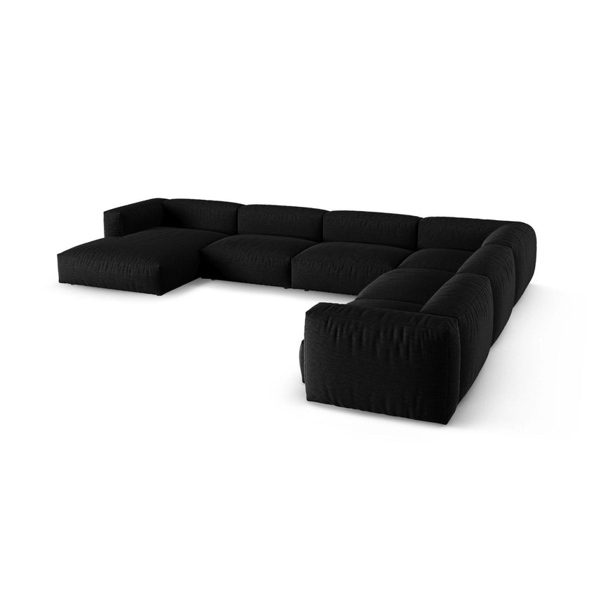 Martina modulares Panoramasofa, Rechte Seite, Sitztiefe 90 cm, aus Strukturierter Stoff in Schwarz (Boston Black), 420x330 cm von Micadoni – Bild 4