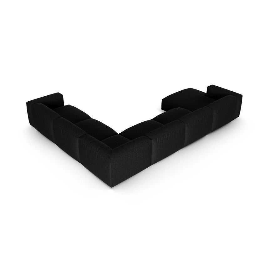 Martina modulares Panoramasofa, Rechte Seite, Sitztiefe 90 cm, aus Strukturierter Stoff in Schwarz (Boston Black), 420x330 cm von Micadoni – Bild 5