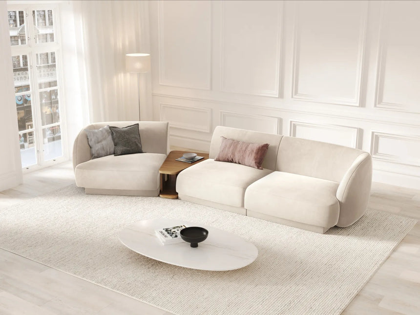 Miley Modulares 3-Sitzer Sofa, Linke Seite, aus Samt in Leichtes Beige (Bluvel 22), 303x126 cm von Micadoni – Bild 2