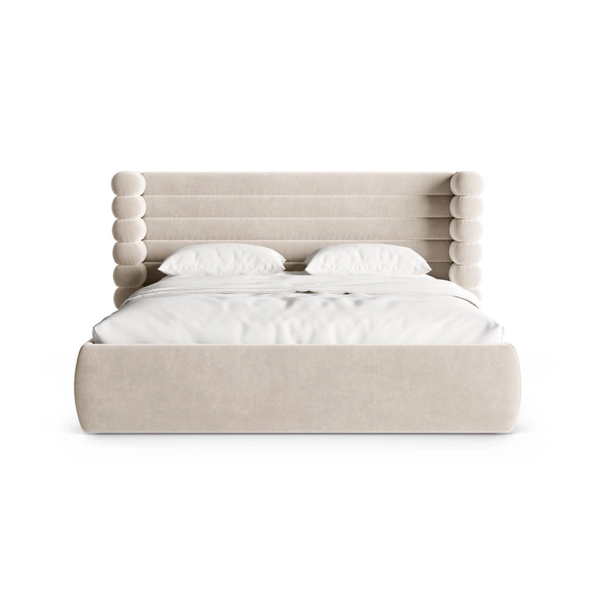 Mount Bett mit Kopfteil und Stauraum aus Samt in Beige (Salvador 1), 200x200 cm von Micadoni – Bild 5