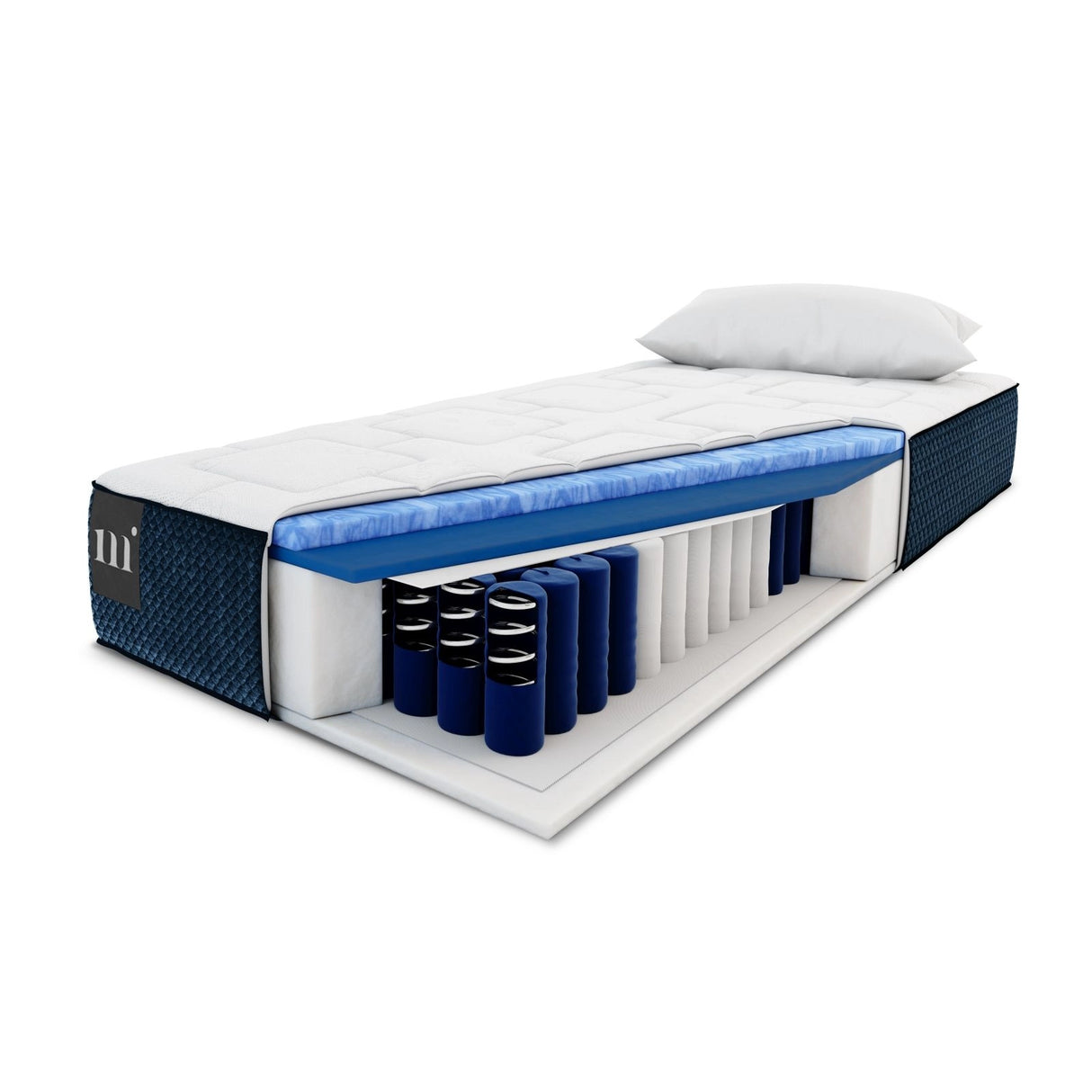 Mundi Matratze mit Taschenfederkern aus Strukturierter Stoff in Weiß und blau, 200x80 cm von Micadoni – Produktbild 4