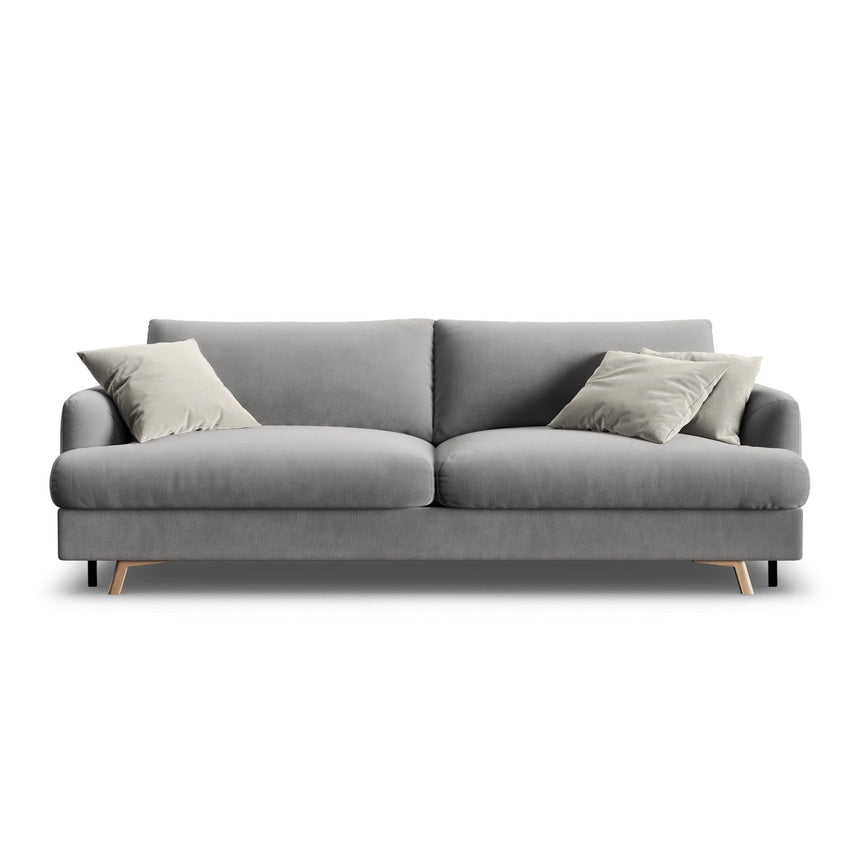 Naomi 3-Sitzer Sofa mit Schlaffunktion und Bettkasten, ausklappbar, aus Samt in Grau (Salvador 17), 233x110 cm von Micadoni – Bild 1