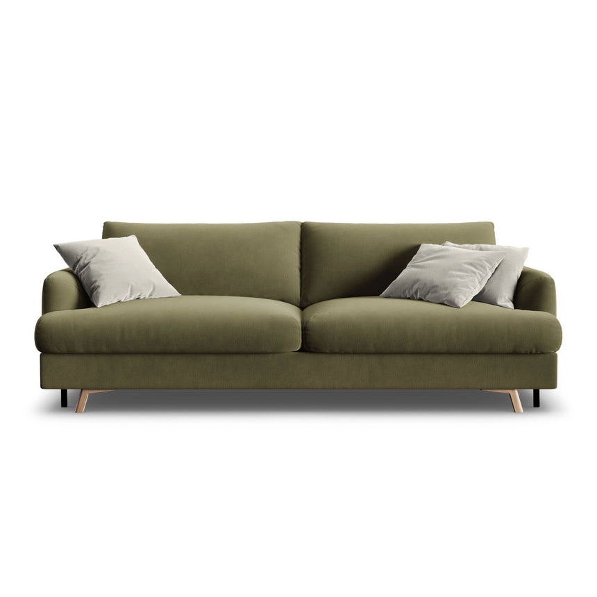 Naomi 3-Sitzer Sofa mit Schlaffunktion und Bettkasten, ausklappbar, aus Samt in Grün (Salvador 8), 233x110 cm von Micadoni – Bild 1