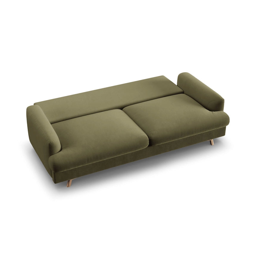 Naomi 3-Sitzer Sofa mit Schlaffunktion und Bettkasten, ausklappbar, aus Samt in Grün (Salvador 8), 233x110 cm von Micadoni – Bild 5