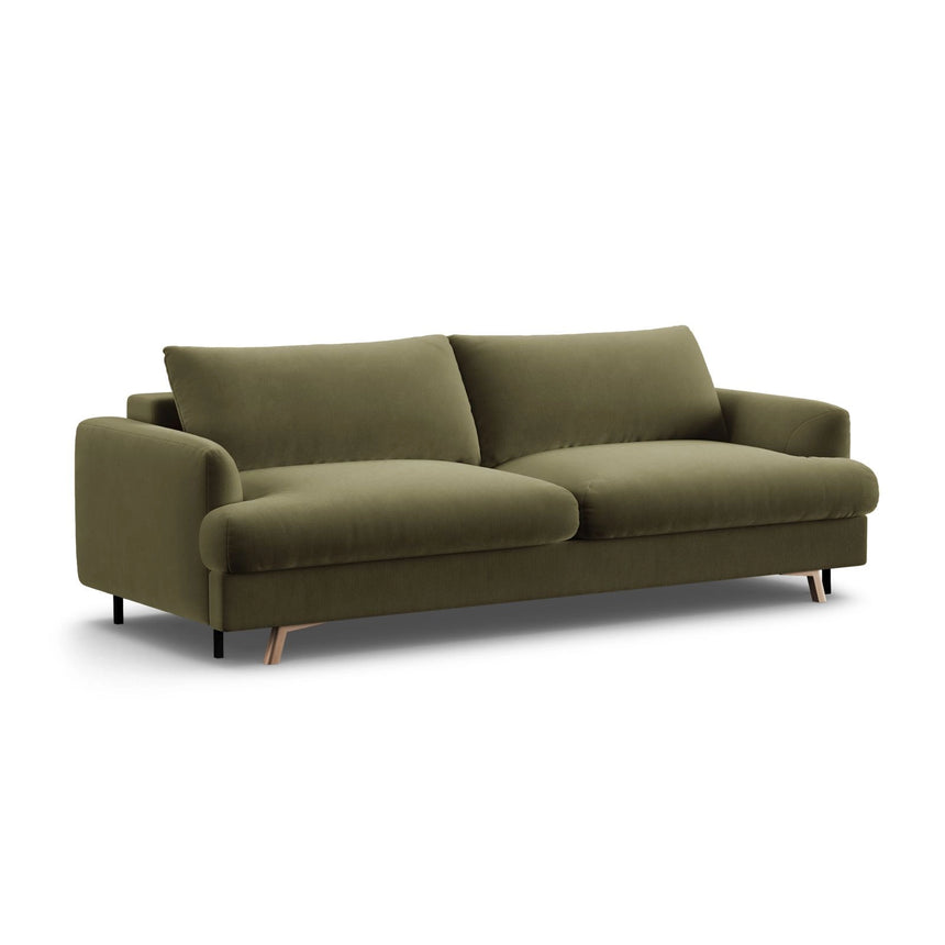 Naomi 3-Sitzer Sofa mit Schlaffunktion und Bettkasten, ausklappbar, aus Samt in Grün (Salvador 8), 233x110 cm von Micadoni – Bild 6