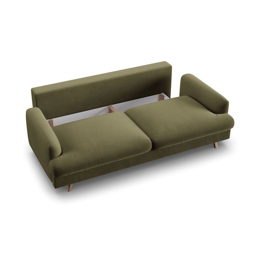 Naomi 3-Sitzer Sofa mit Schlaffunktion und Bettkasten, ausklappbar, aus Samt in Grün (Salvador 8), 233x110 cm von Micadoni – Bild 7