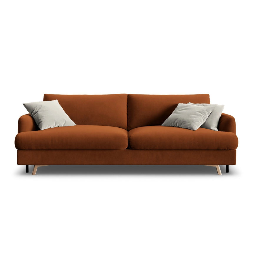 Naomi 3-Sitzer Sofa mit Schlaffunktion und Bettkasten, ausklappbar, aus Samt in Terrakotta (Salvador 14), 233x110 cm von Micadoni – Bild 1