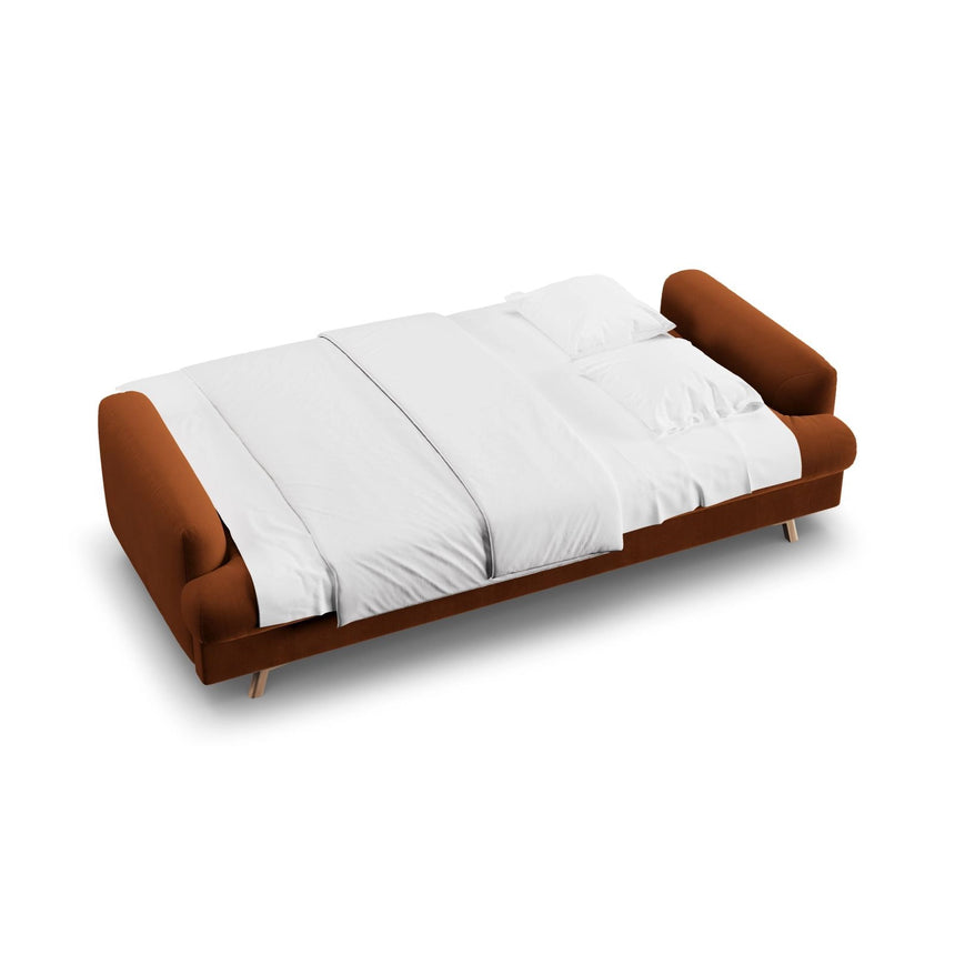 Naomi 3-Sitzer Sofa mit Schlaffunktion und Bettkasten, ausklappbar, aus Samt in Terrakotta (Salvador 14), 233x110 cm von Micadoni – Bild 3