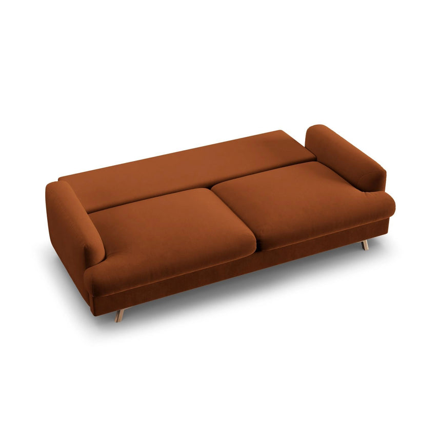 Naomi 3-Sitzer Sofa mit Schlaffunktion und Bettkasten, ausklappbar, aus Samt in Terrakotta (Salvador 14), 233x110 cm von Micadoni – Bild 5