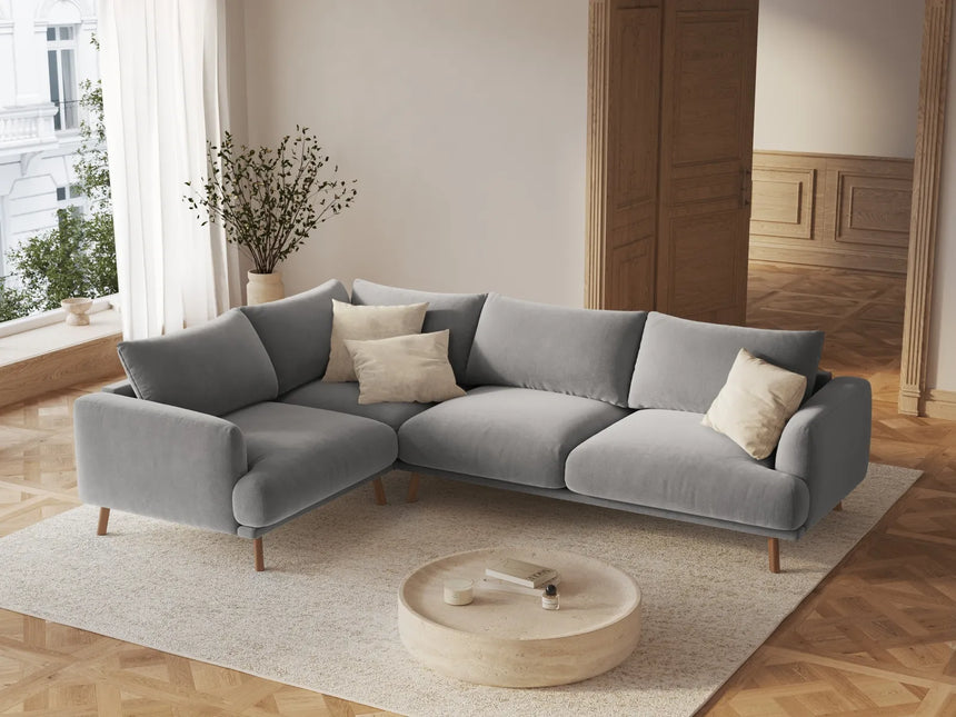 Naomi 4-Sitzer Ecksofa, Linke Seite, aus Samt in Grau (Salvador 17), 280x195 cm von Micadoni – Bild 2