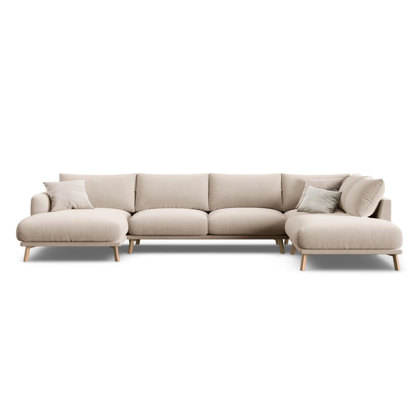 Naomi 6-Sitzer Panoramasofa, Rechte Seite, aus Samt in Beige (Salvador 1), 365x235 cm von Micadoni – Bild 1