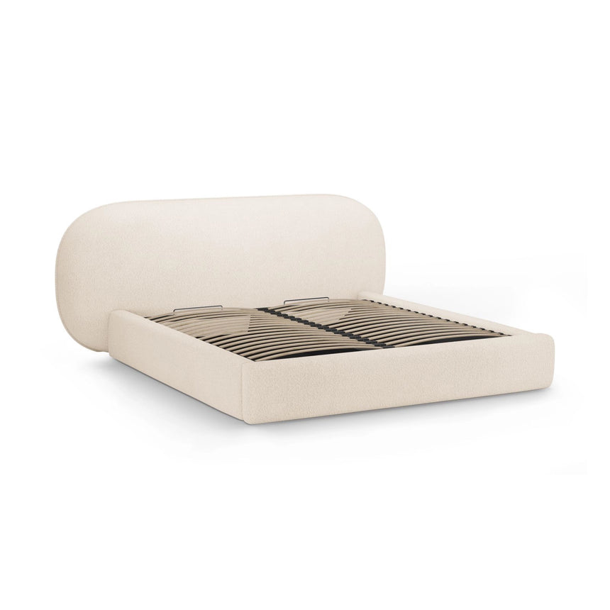 Ovalo Bett mit Kopfteil und Stauraum aus Boucle in Beige (Baloo 2074), 180x200 cm von Micadoni – Bild 3