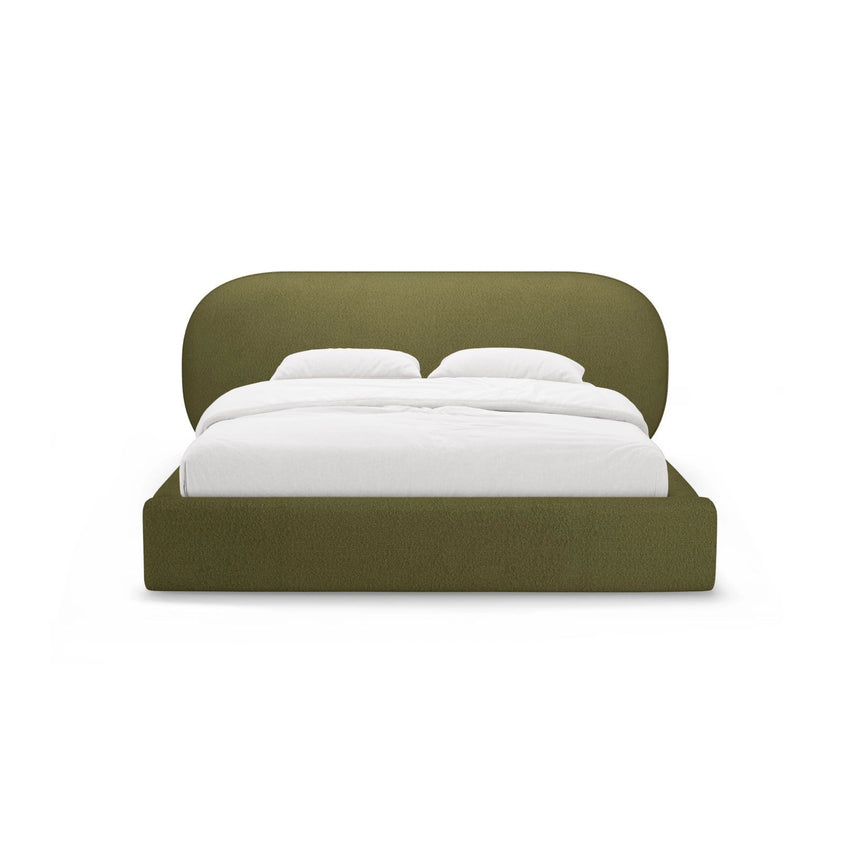 Ovalo Bett mit Kopfteil und Stauraum aus Boucle in Dunkles olivgrün (Baloo 2090), 200x200 cm von Micadoni – Bild 2