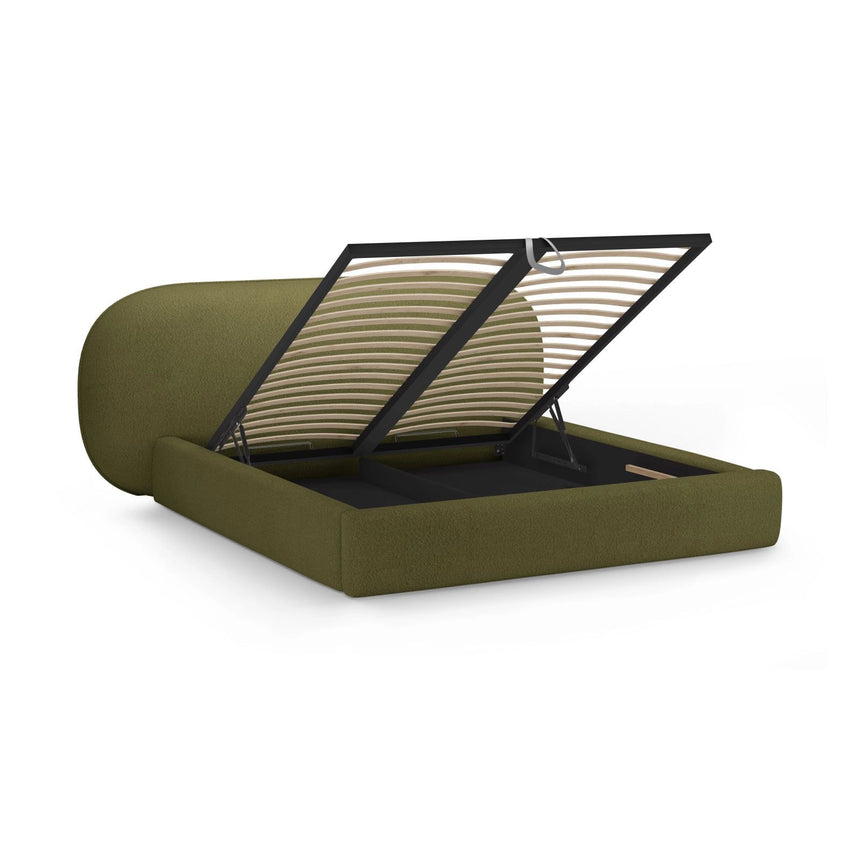 Ovalo Bett mit Kopfteil und Stauraum aus Boucle in Dunkles olivgrün (Baloo 2090), 200x200 cm von Micadoni – Bild 4