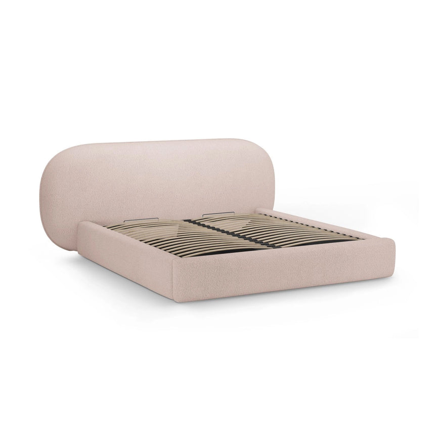 Ovalo Bett mit Kopfteil und Stauraum aus Boucle in Puderrosa (Baloo 2072), 160x200 cm von Micadoni – Bild 3