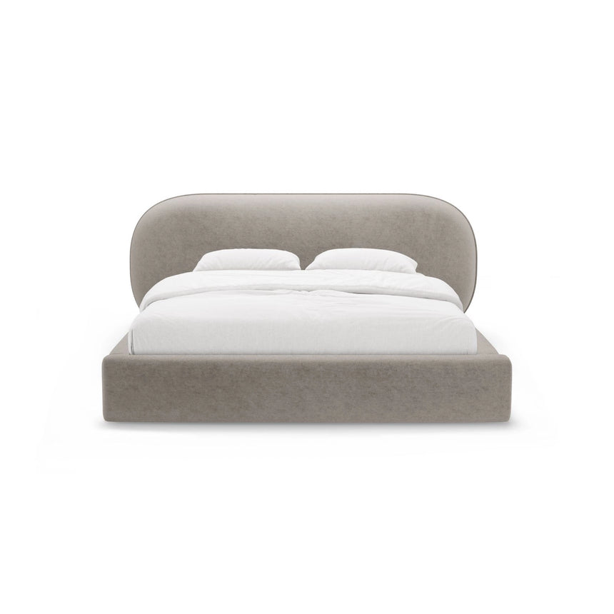 Ovalo Bett mit Kopfteil und Stauraum aus Chenille in Beige (Perfect Harmony 04), 180x200 cm von Micadoni – Bild 2