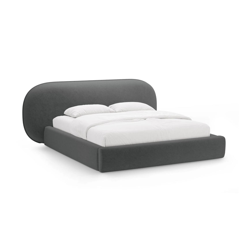 Ovalo Bett mit Kopfteil und Stauraum aus Chenille in Dunkelgrau (Perfect Harmony 90), 180x200 cm von Micadoni – Bild 1