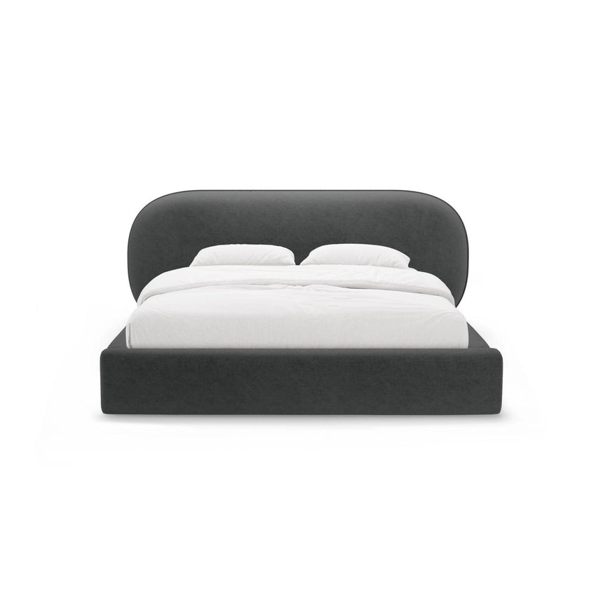 Ovalo Bett mit Kopfteil und Stauraum aus Chenille in Dunkelgrau (Perfect Harmony 90), 180x200 cm von Micadoni – Bild 2