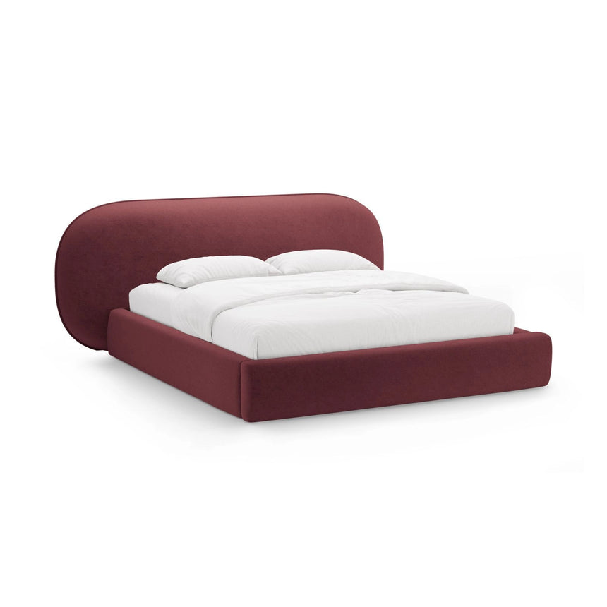 Ovalo Bett mit Kopfteil und Stauraum aus Chenille in Kirschbaum (Perfect Harmony 59), 180x200 cm von Micadoni – Bild 1