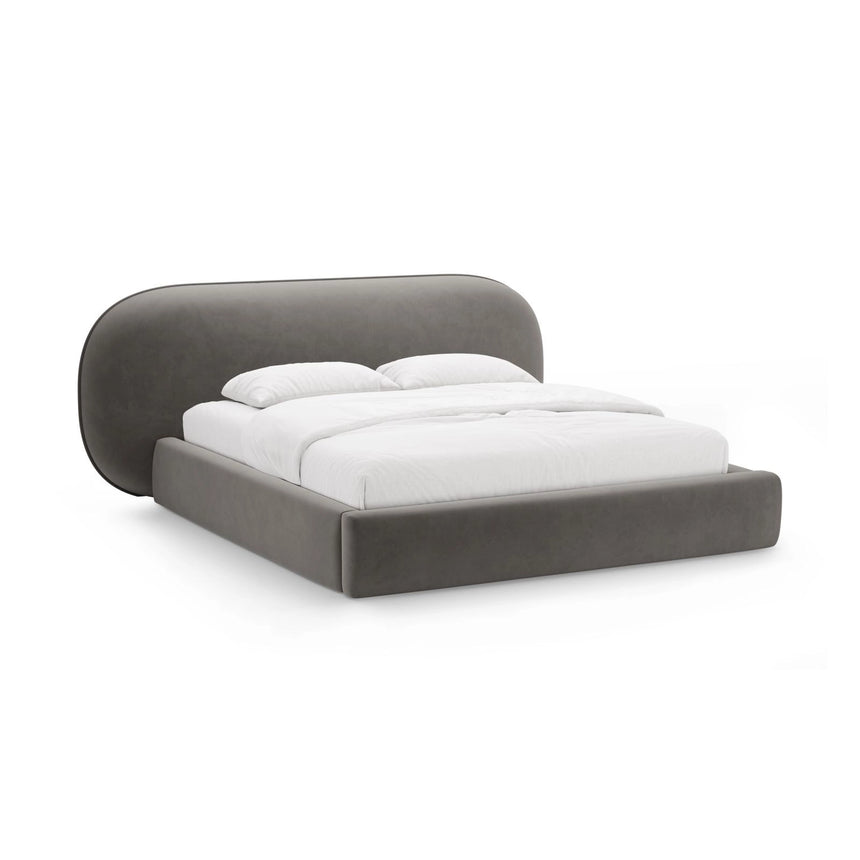 Ovalo Bett mit Kopfteil und Stauraum aus Samt in Dunkelgrau (Magic Velvet 2241), 180x200 cm von Micadoni – Bild 1